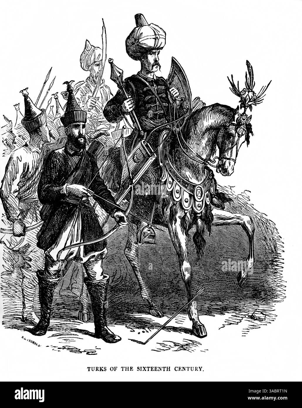 Illustration der Türken des 16. Jahrhunderts während des Osmanischen Reiches aus der Antike die Ausgabe von Foxe's Book of Martyrs (The Book of Martyrs) aus dem Jahr 1866 Stockfoto