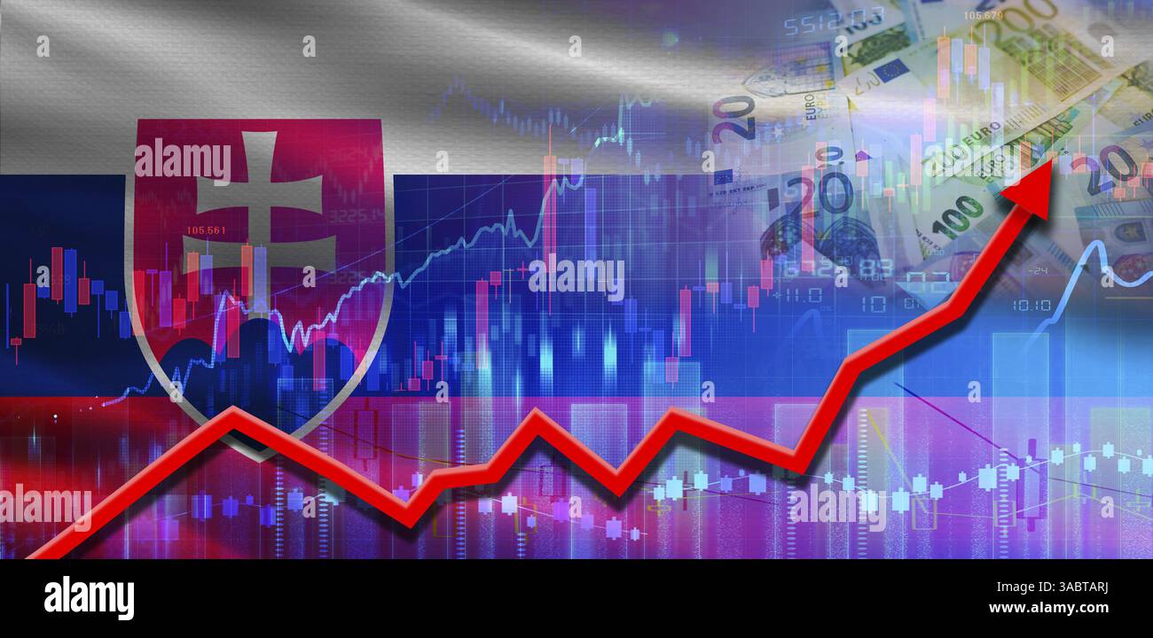 Finanzwachstum in der Slowakei auf dem Marktdiagramm. Wirtschaftswachstum in der Slowakei auf Finanzdiagramm Stockfoto