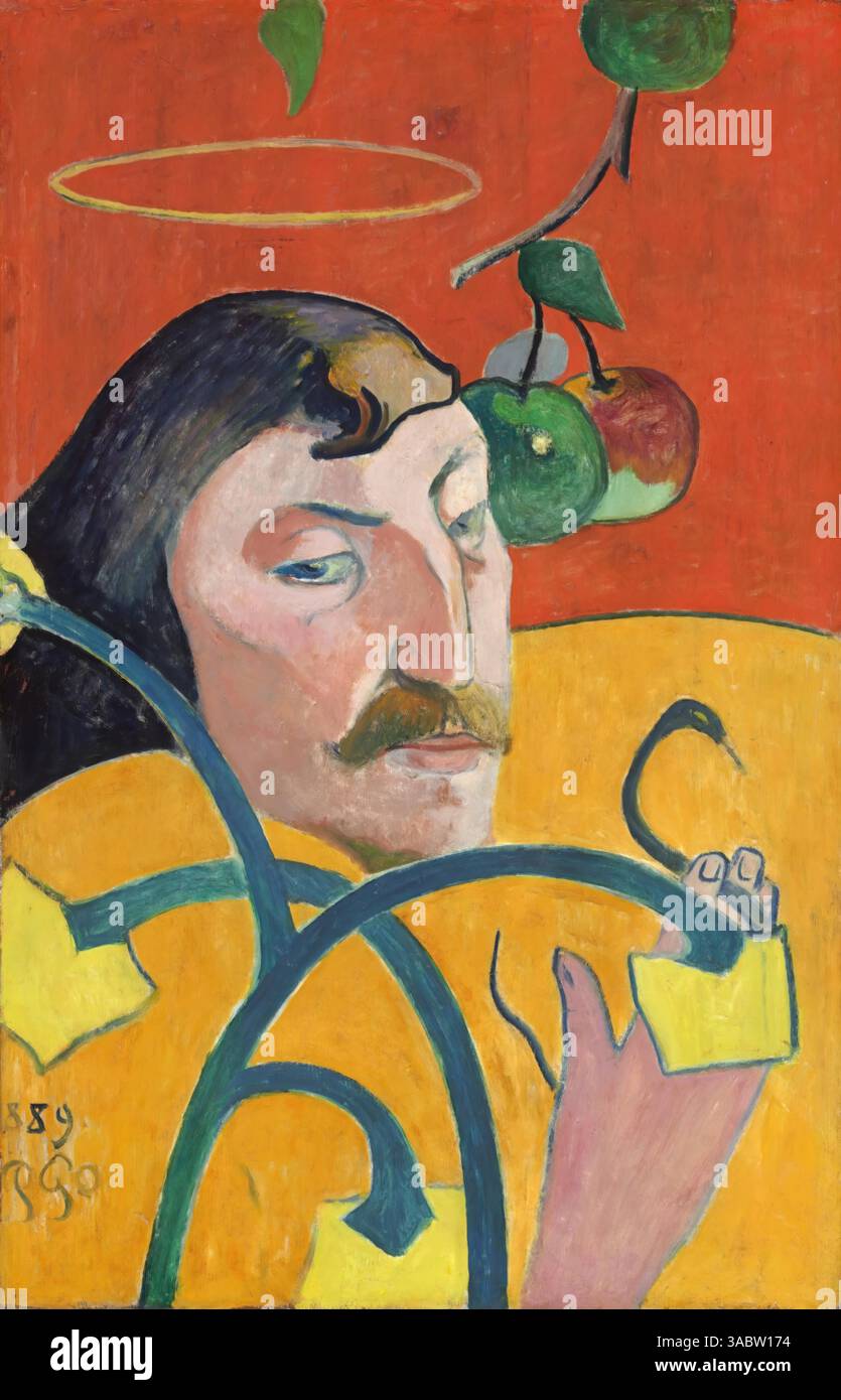 Selbstporträt mit Halo und Schlange, 1889 – Paul Gauguin Stock Vektor