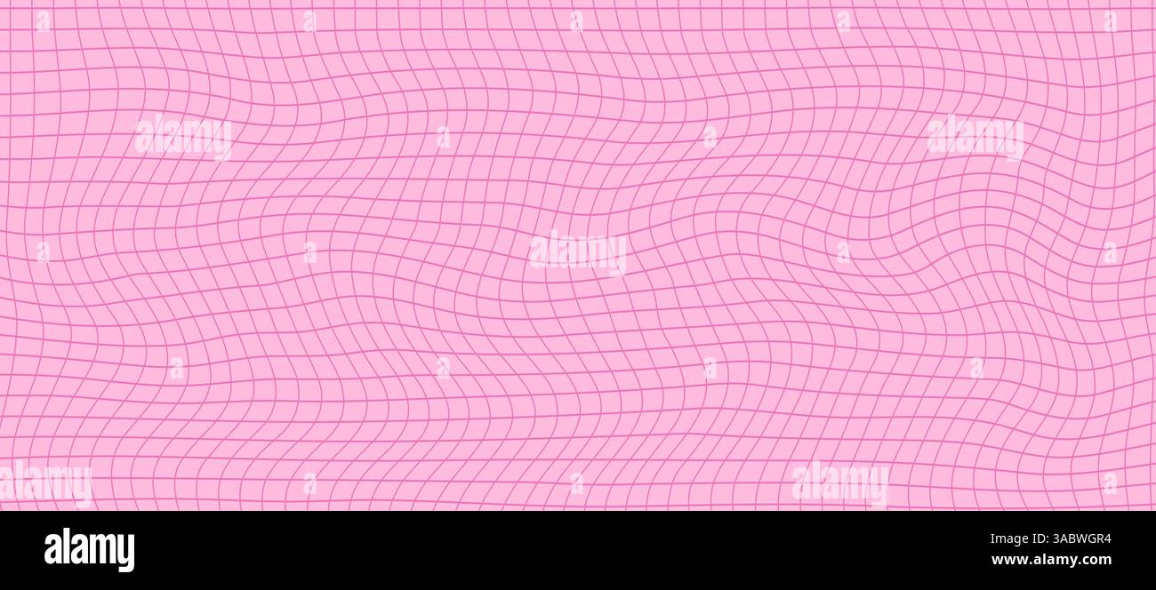 Hintergrund mit gewelltem Karomuster in Pink mit Y2K-Ästhetik. Nahtloses Gitterdesign mit unregelmäßigen Linien und Wirbeln für einen Retro, trippig und niedlich Stock Vektor