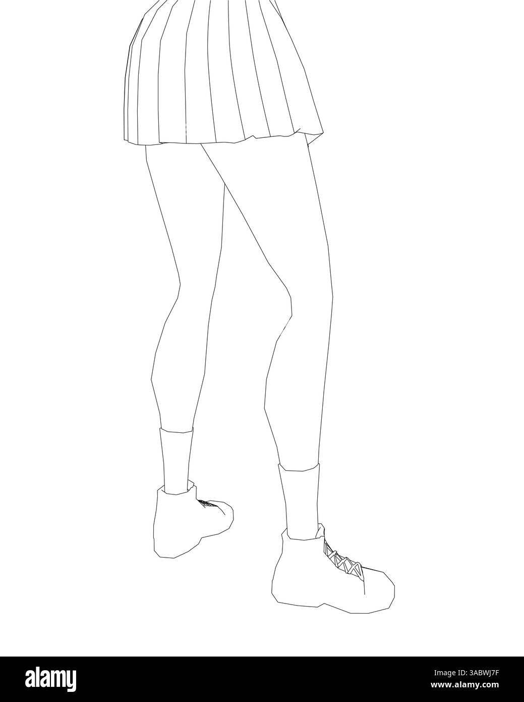 Die Beine einer Frau sind schwarz gezeichnet. Die Beine werden vom Knie nach unten gezeigt, die Schuhe von unten nach oben. Das Bild ist eine einfache Skizze von Stock Vektor