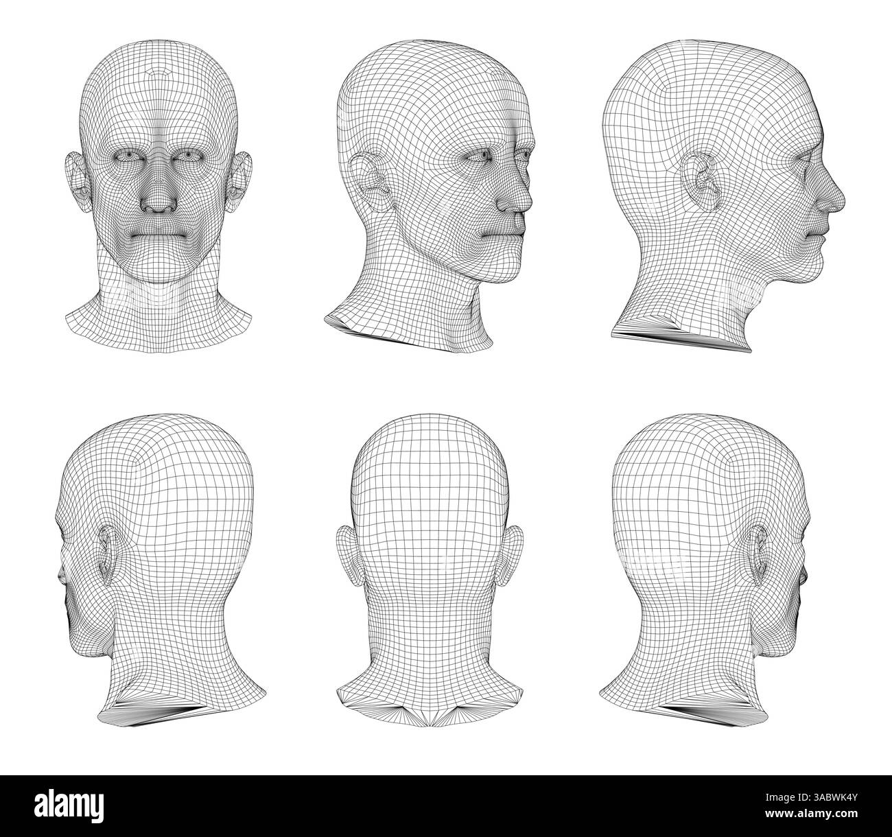 Das Bild besteht aus sechs gleichen Köpfen, die alle in Schwarz-weiß gezeichnet sind. Stock Vektor