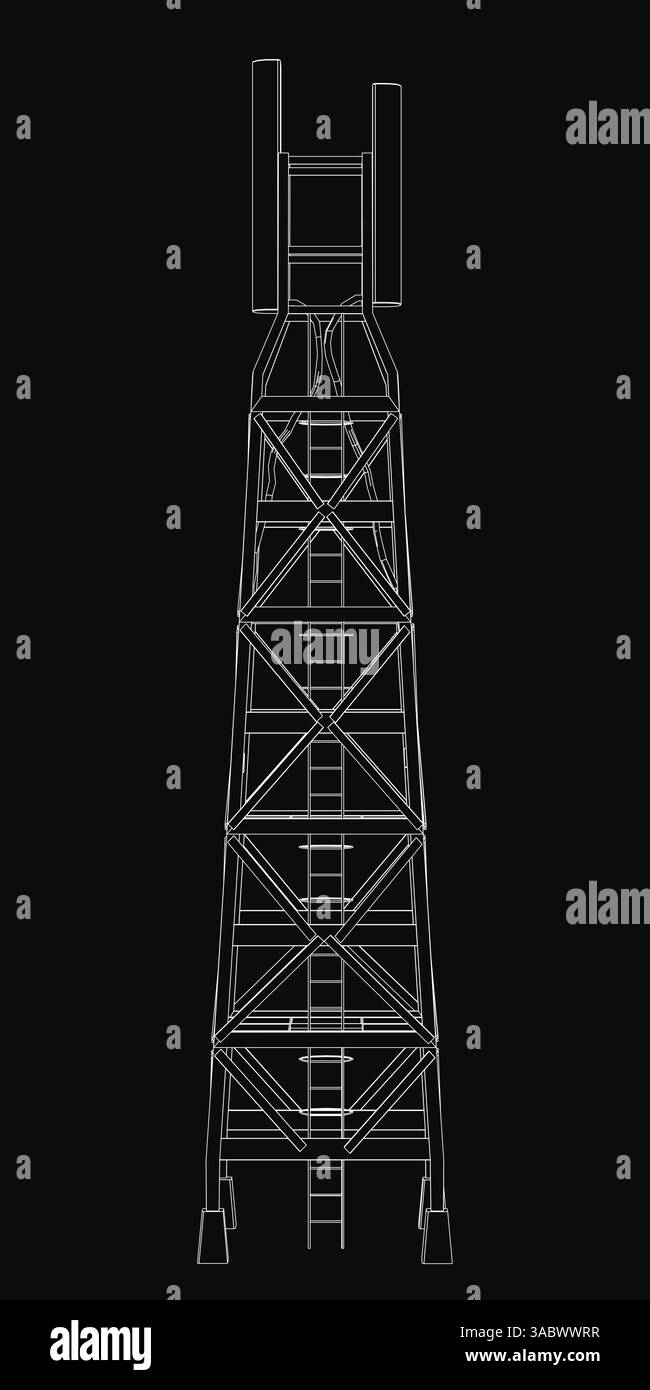 Ein hohes Gebäude mit vielen Fenstern und viel Metall. Die Fenster sind so angeordnet, dass sie ein Gefühl von Höhe und Pracht schaffen Stock Vektor