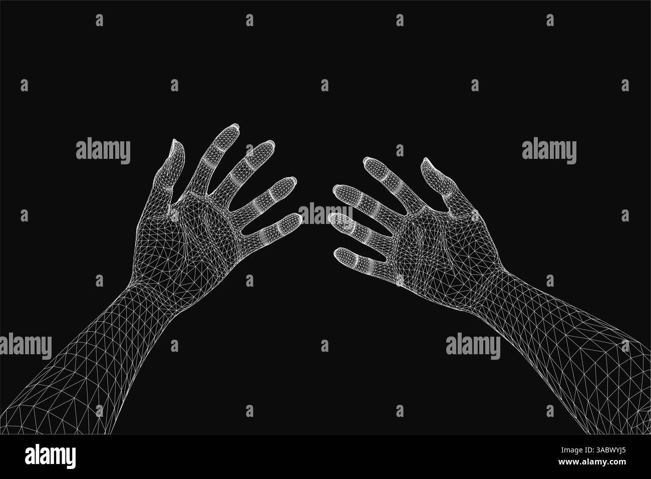 Das Bild ist eine Nahaufnahme zweier Hände, die übereinander liegen, mit schwarzem Hintergrund. Die Hände sind miteinander verflochten, was ein Gefühl der Verbundenheit und schafft Stock Vektor