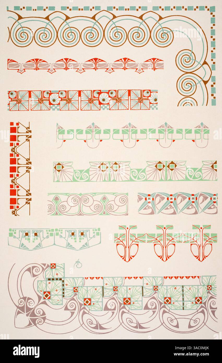 Bordwren und eckstucke, Borten und Eckstücke von Rene Beauclair aus Dekorative Vorbilder XVII, 1906 Stockfoto