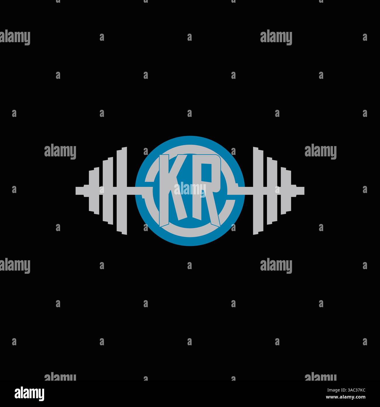 Anfängliches KR-Logo-Design mit geometrischer Kurzhantel und Kreislinien-Symbol-Vektorgrafik Stock Vektor