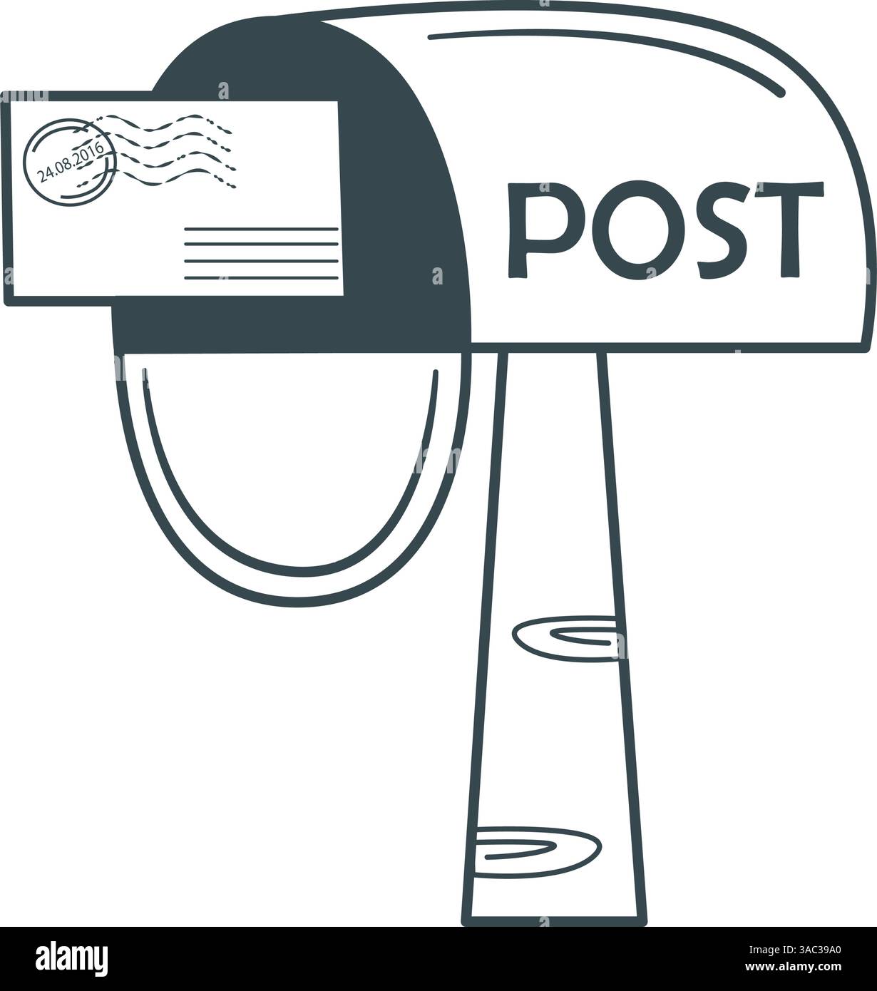 Postfach mit Letter Doodle Skizzenstil öffnen. Zustellung und Eingang von Briefen und Korrespondenz. Mailbox mit schwarzer Umrandung, Vektorgrafiken Stock Vektor