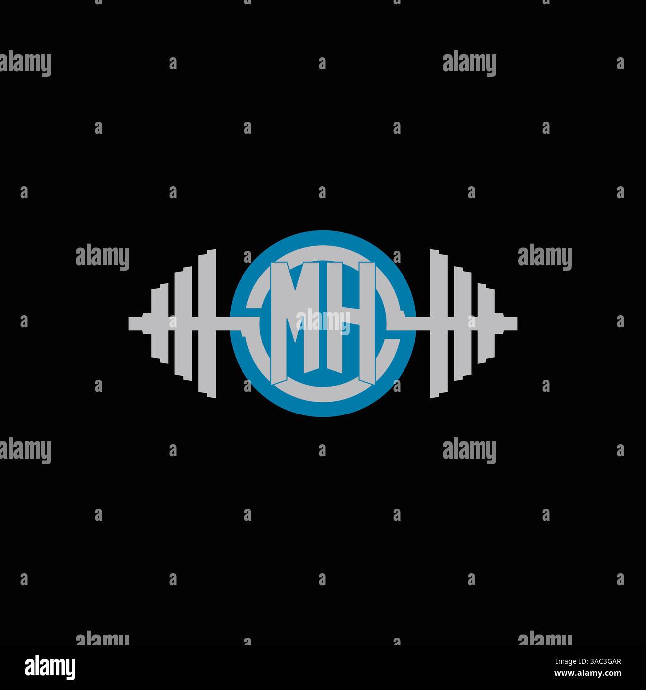 Ursprüngliches MH-Logo-Design mit geometrischer Kurzhantel und Kreislinien-Symbol-Vektorgrafik Stock Vektor