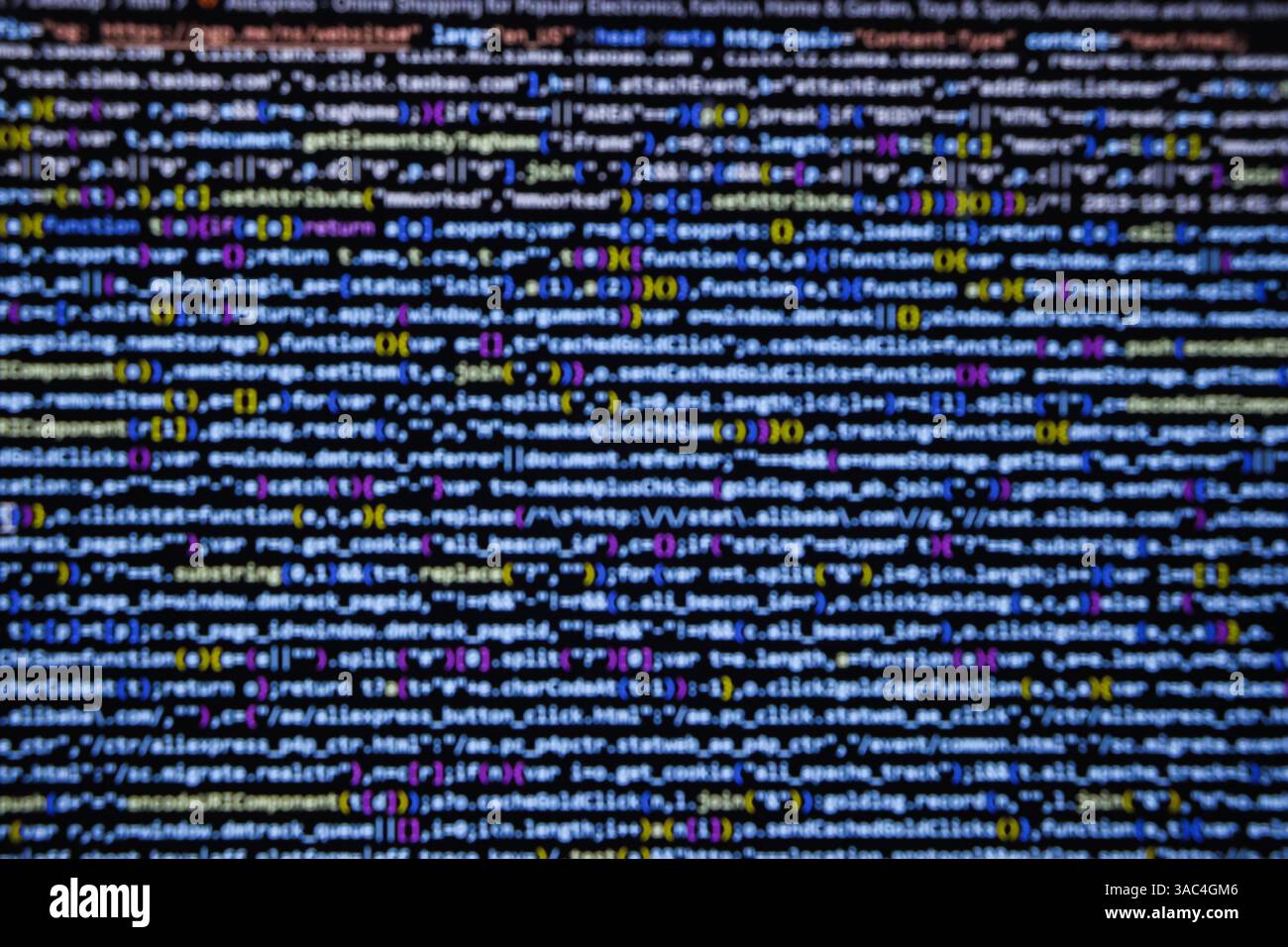 Abstrakter Programmierungscode-Bildschirm des Softwareentwicklers. Computerskript Stockfoto