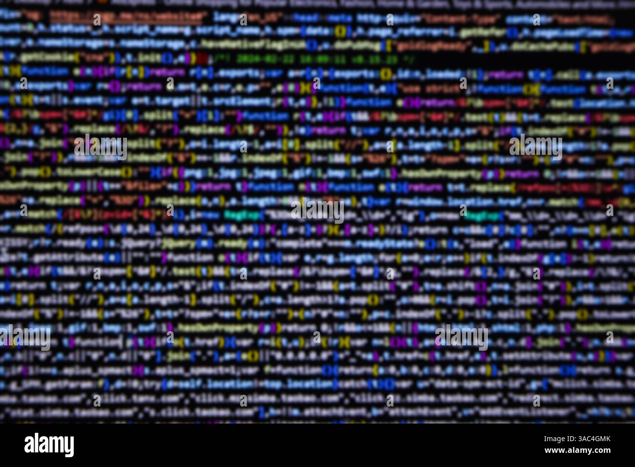 Abstrakter Programmierungscode-Bildschirm des Softwareentwicklers. Computerskript Stockfoto