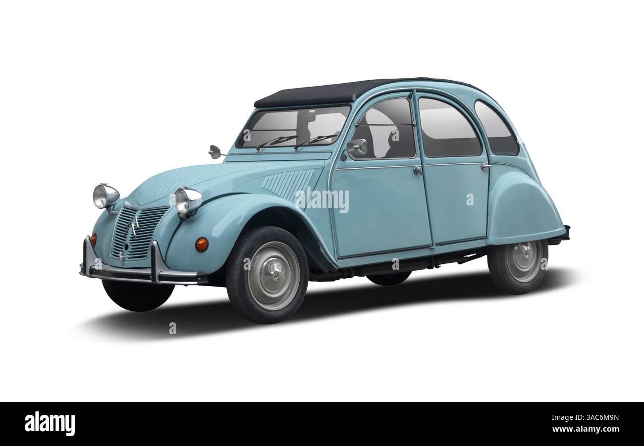 Citroen 2CV Oldtimer isoliert auf weißem Hintergrund Stockfoto