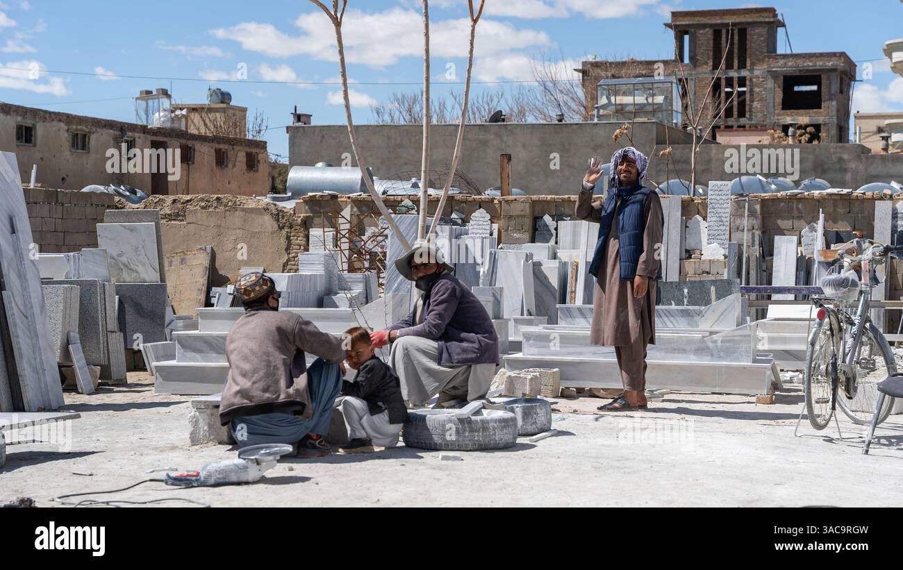 Marmorladen, Werkstatt, Ghazni, Afghanistan Stockfoto