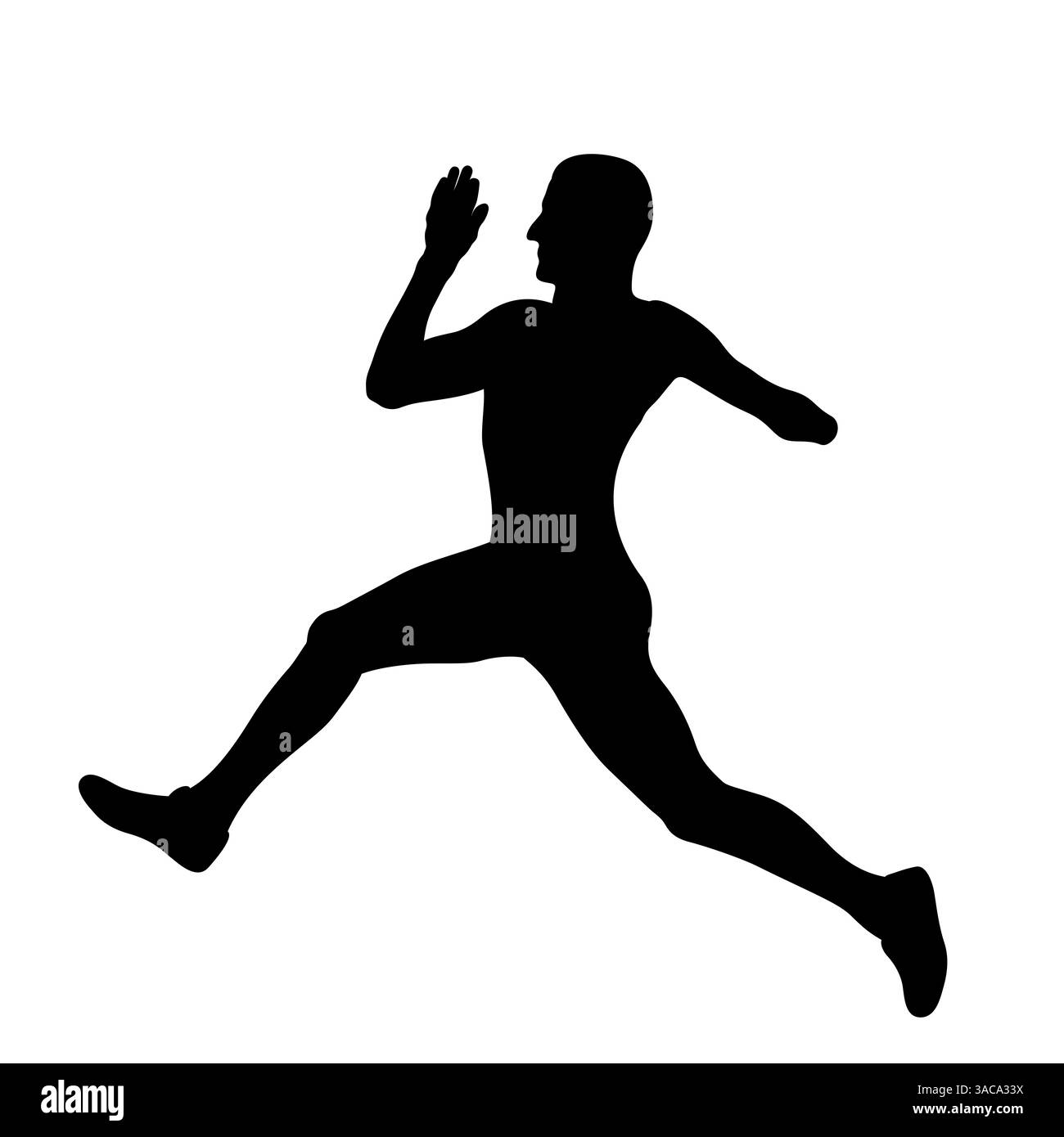 Läufer mit amputiertem Arm in schwarzer Silhouette auf weißem Hintergrund Stockfoto