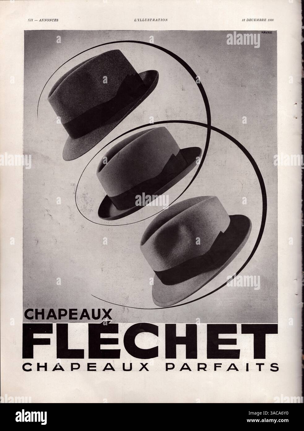Chapeaux Flechet Werbung 1920er Jahre, alte Zeitschrift Vintage Flechet Hüte Werbung Stockfoto