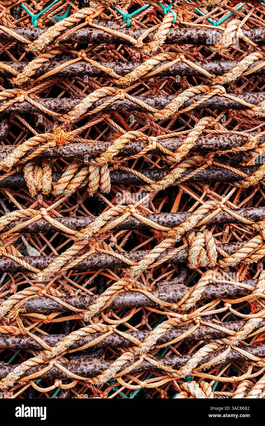 Québec, Sept-Iles, Kanada. Fischernetze. Stockfoto