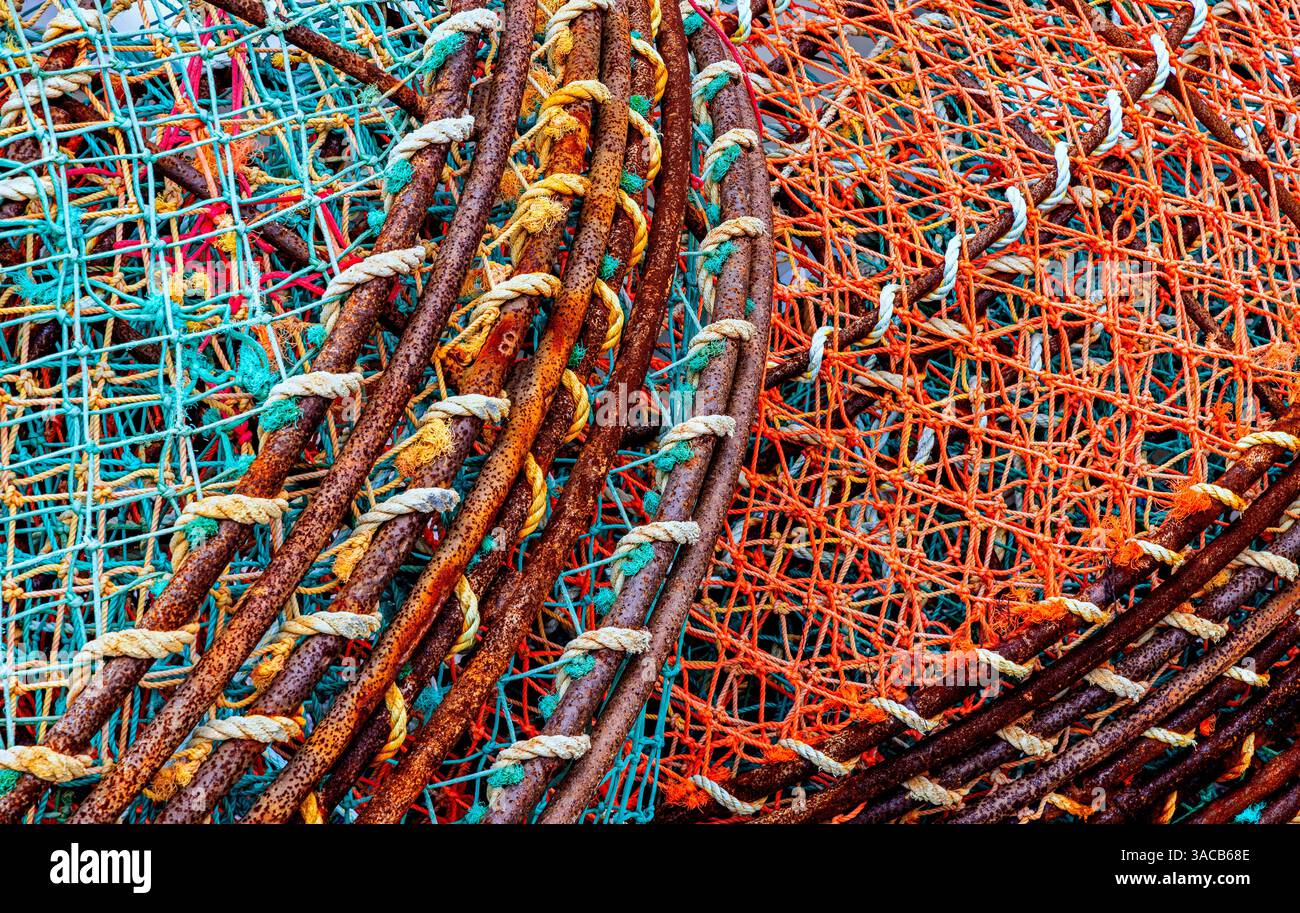 Québec, Sept-Iles, Kanada. Fischernetze. Stockfoto