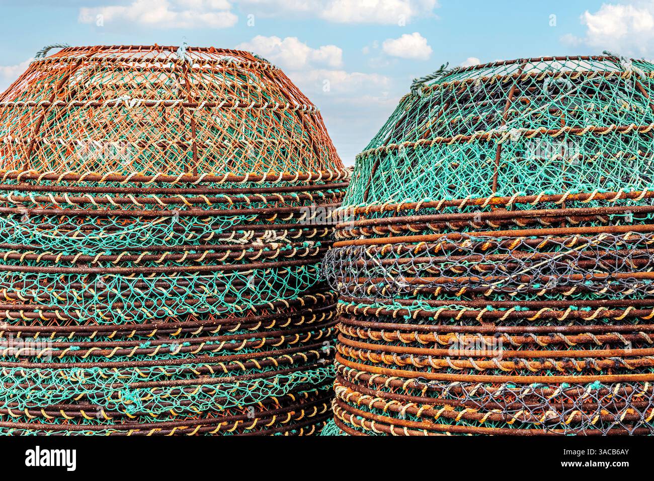 Québec, Sept-Iles, Kanada. Fischernetze. Stockfoto