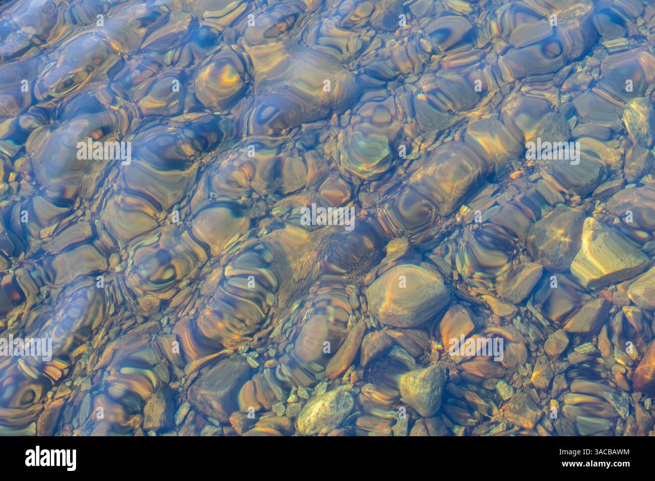 Grönland, Kangerlussuaq. Steine am Boden von klaren Pons. Stockfoto