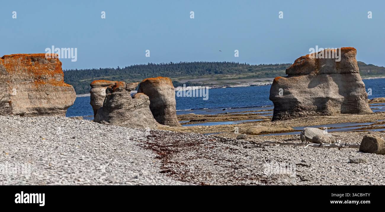 Quebec, Havre-Saint-Pierre, Kanada. Monolithen im Archipel-Nationalpark. Stockfoto