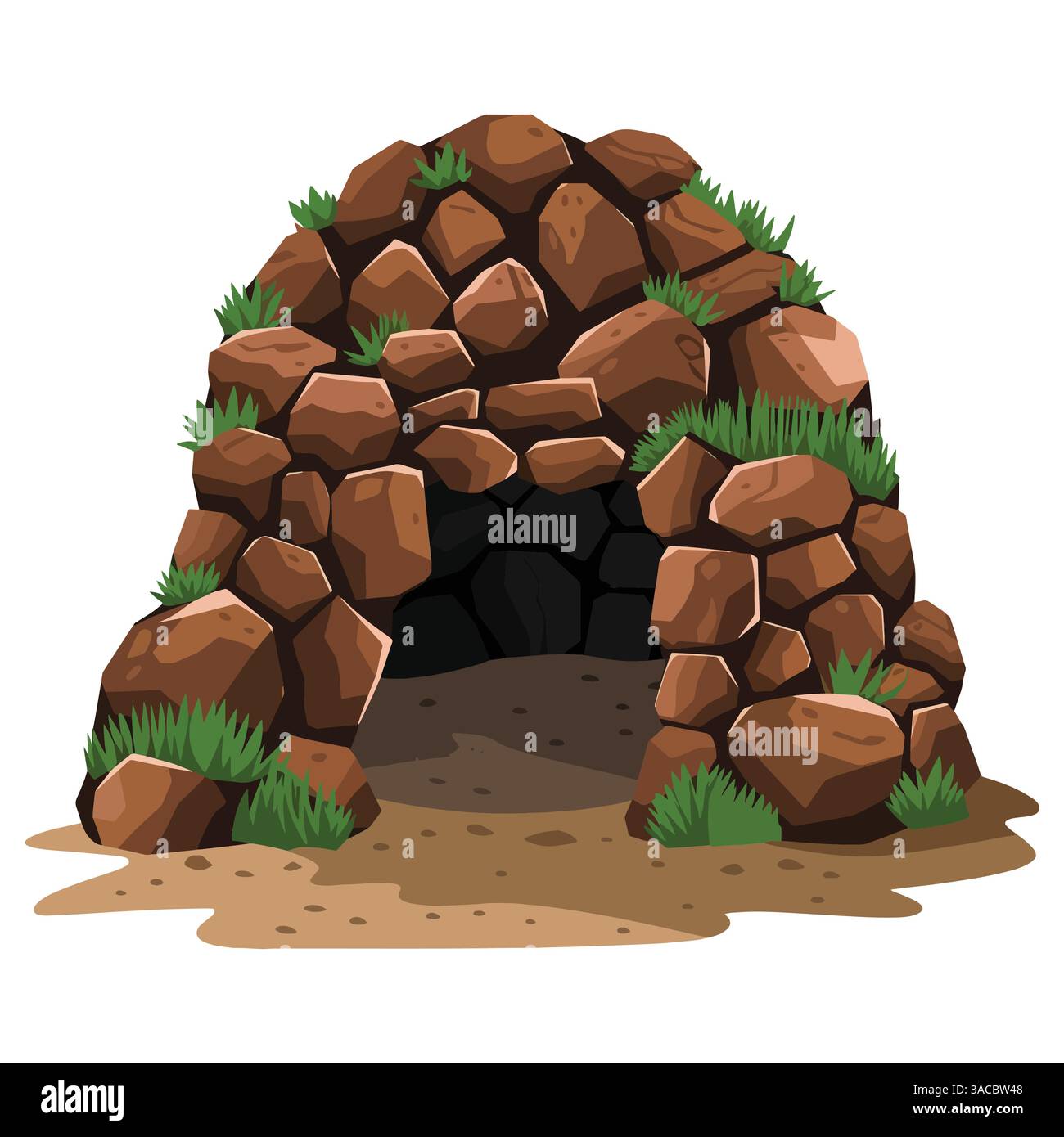 Karikaturhöhle, Vektorillustration isoliert auf weißem Hintergrund. Einfaches und verspieltes Design, ideal für Abenteuer, Natur oder Fantasy-Projekte. Stock Vektor