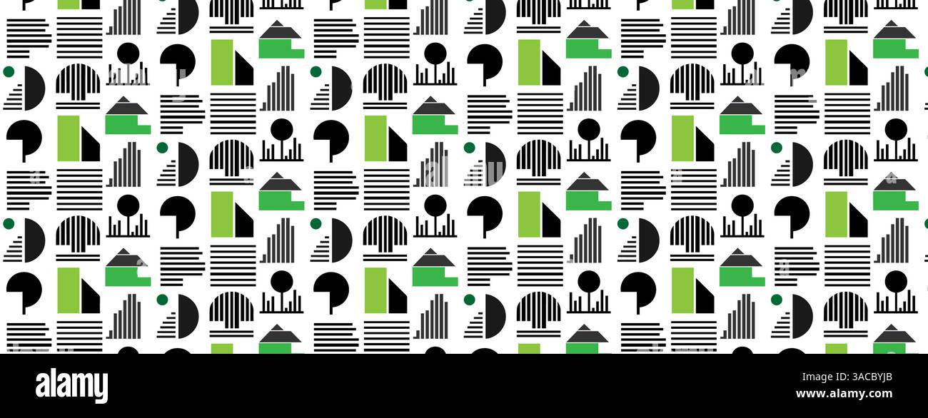 Nahtloses abstraktes geometrisches Muster mit schwarzgrünem und weißem Design. Stock Vektor