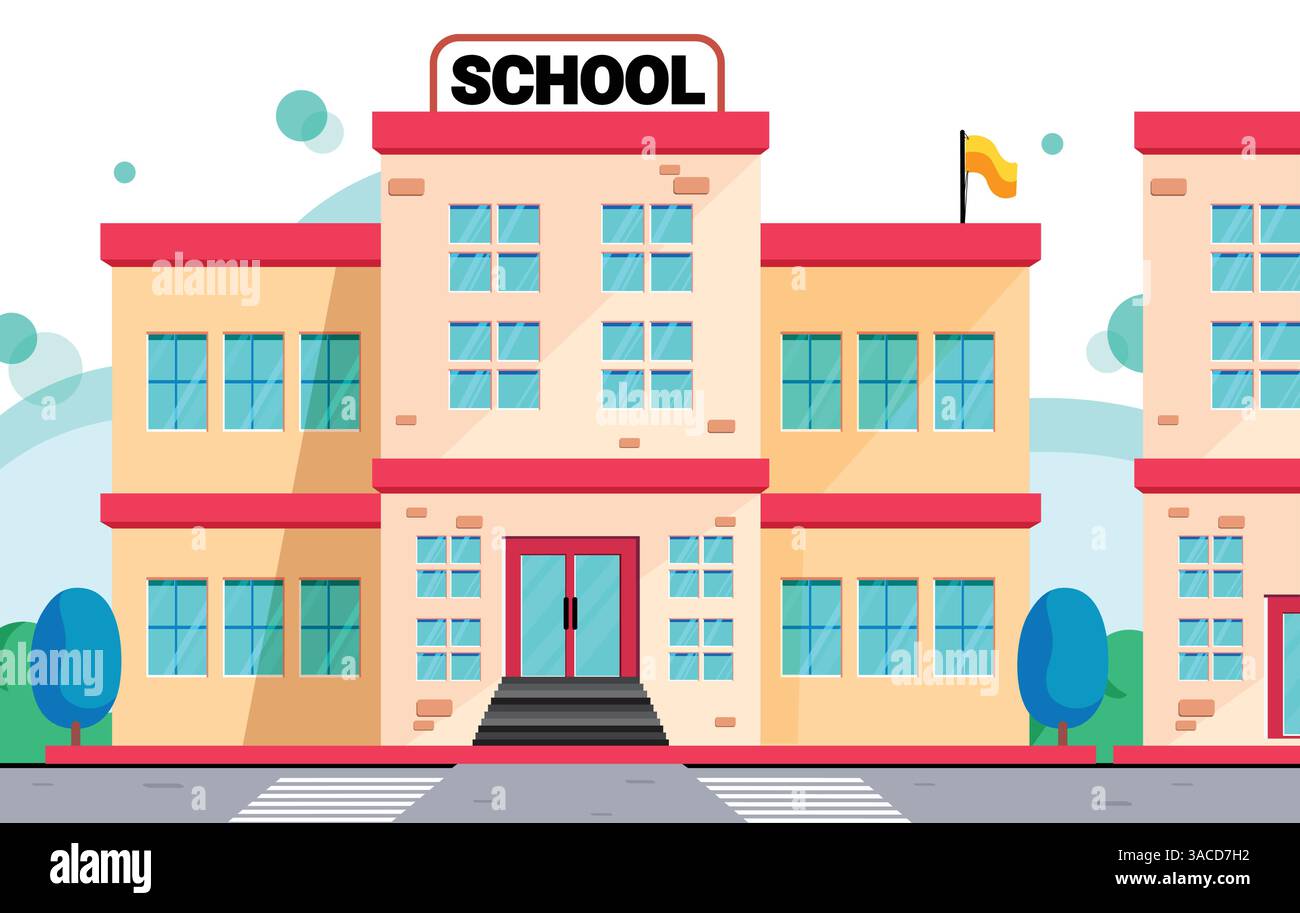 Schulgebäude zeichnen Clipart Design. Universität Bunte Klassenraum ClipArt Bildungs Schulhaus Bild flache Cartoon für College Studenten Stock Vektor