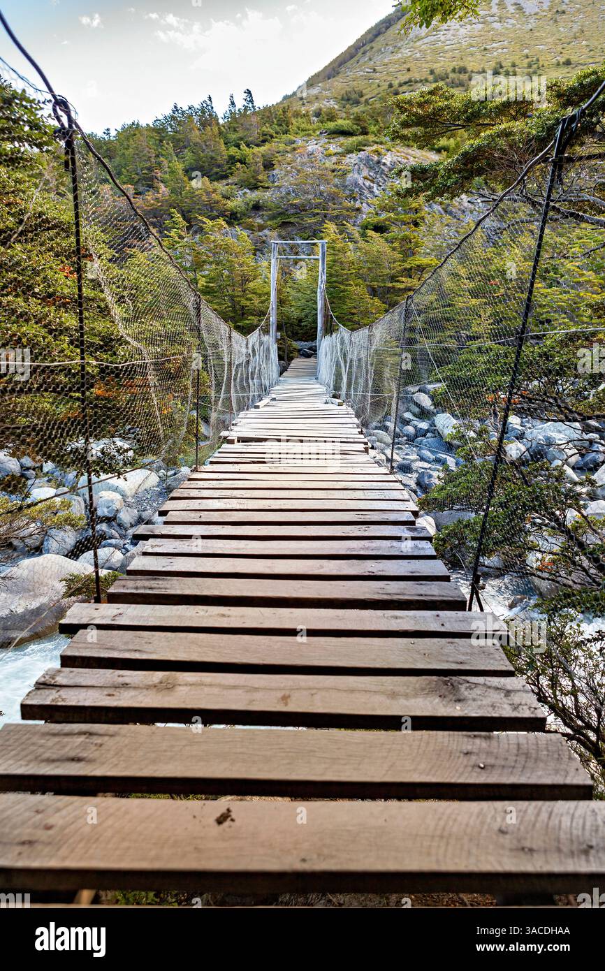 Brücken im Nationalpark Torres del Paine in Chile Stockfoto