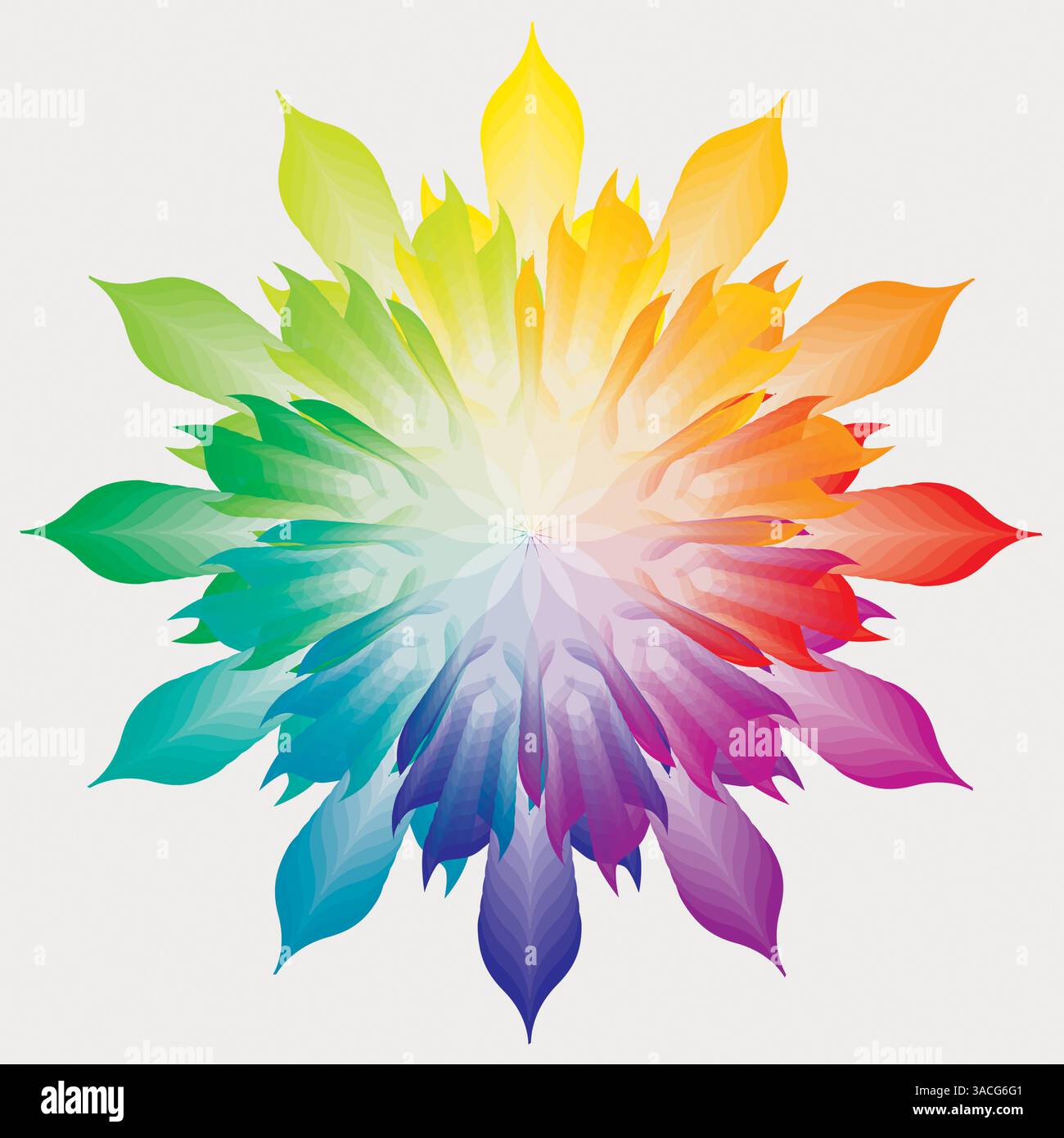 Abstrakte Farbrad-Regenbogenfarben, Heilige Geometrie auf hellem Hintergrund Stockfoto