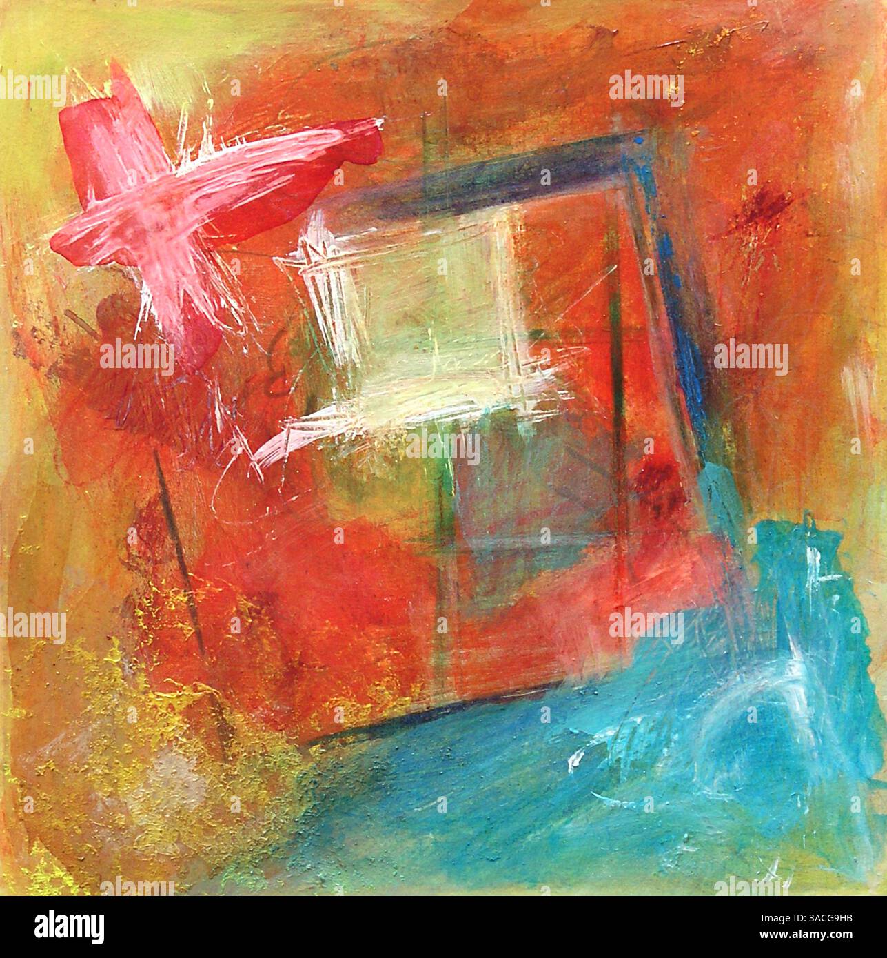 Moderne abstrakte Kunst, Illustration von Original zeitgenössischer Malerei - Landscape Top View Stockfoto