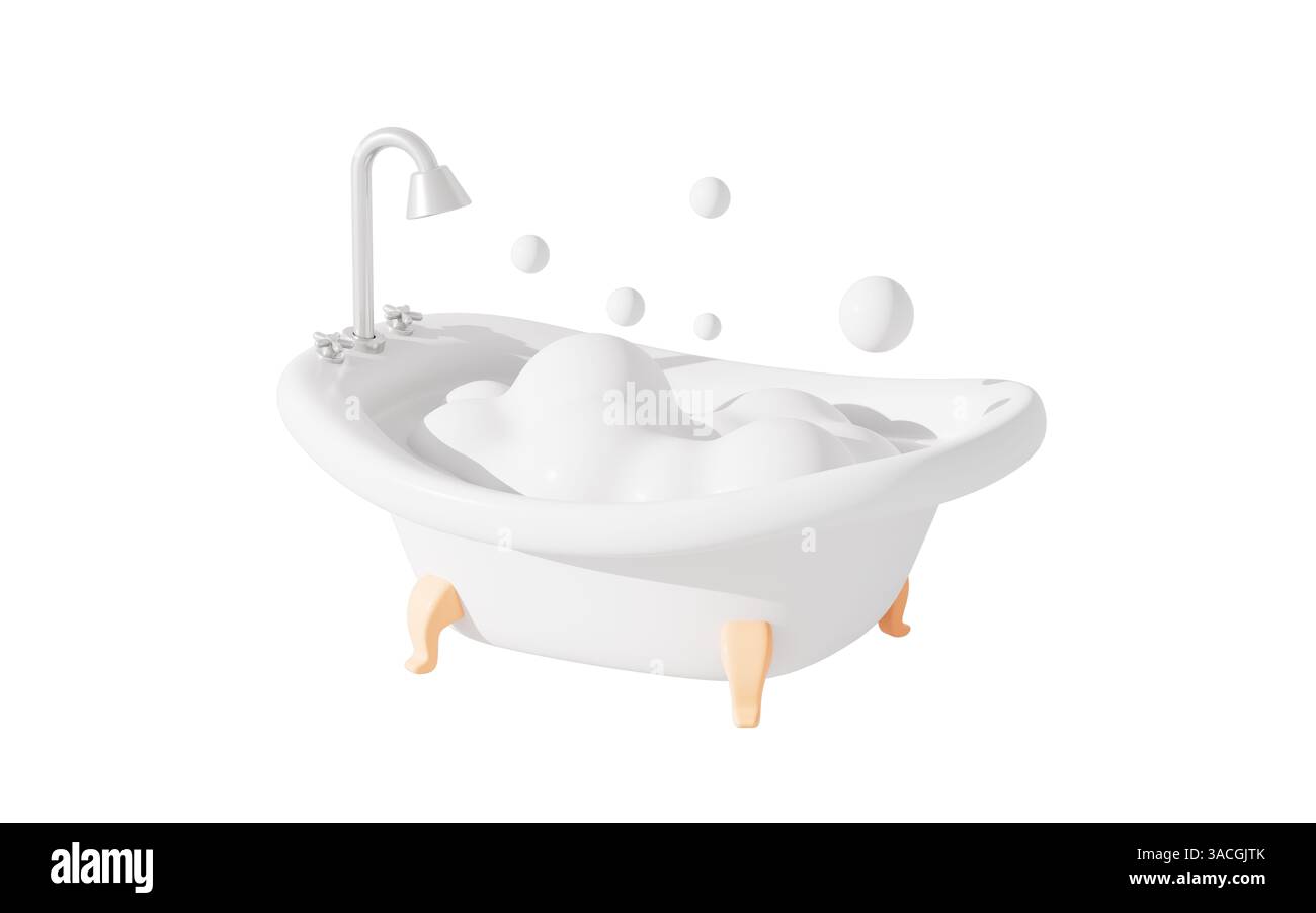 Weiße Wanne in Cartoon, isoliert, 3D-Rendering. 3D-Abbildung. Stockfoto