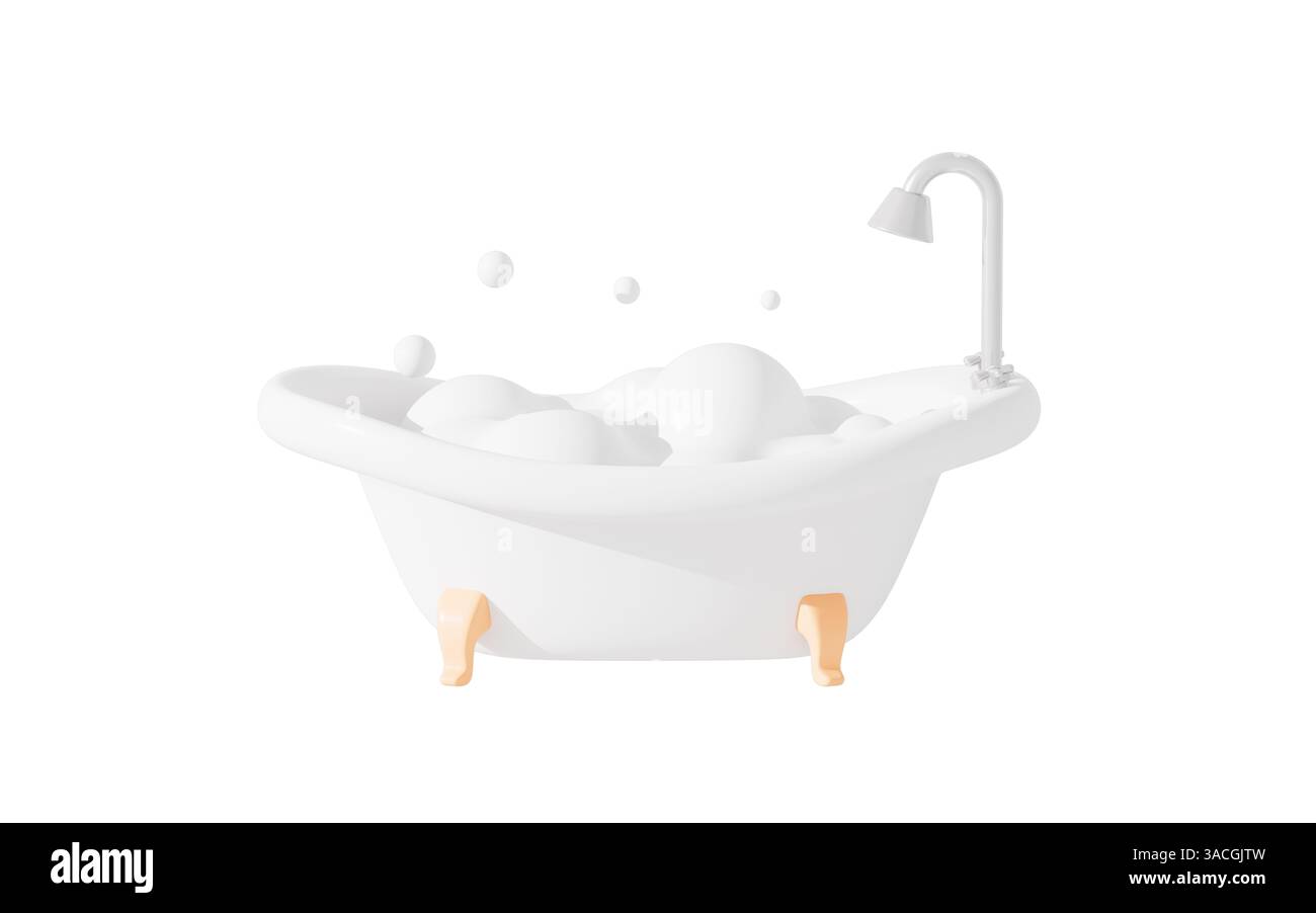 Weiße Wanne in Cartoon, isoliert, 3D-Rendering. 3D-Abbildung. Stockfoto