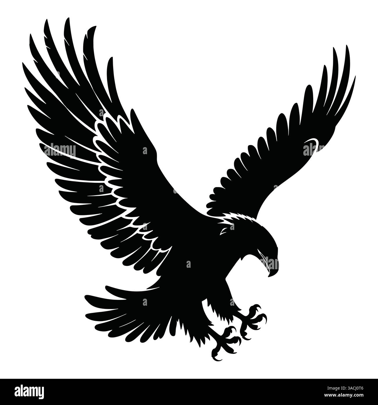 Eagle Silhouette Vektor Illustration mit ausgestreckten Flügeln, zeigt eine starke und dynamische Pose. Isoliert auf weißem Hintergrund, ideal für Logos und Stock Vektor