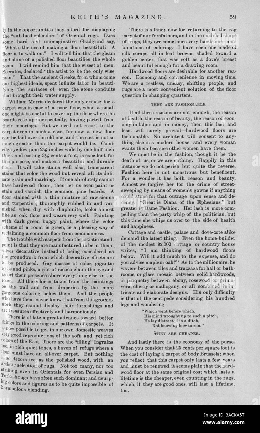 Diese Serie enthält zwölf monatliche Ausgaben des Keith’s Magazine, das von dem Architekten Walter J. Keith in Minneapolis herausgegeben wurde. Es bietet detaillierte Illustrationen, Fotografien und Grundrisse für Wohnbauentwürfe in beliebten Architekturstilen aus dem frühen 20. Jahrhundert. Das Magazin enthält auch Artikel über Inneneinrichtung, Landschaftsgestaltung und Werbung für Produkte aus dem Haushalt. Zu den Themen gehören Pläne für Schulen und Kirchen. Stockfoto