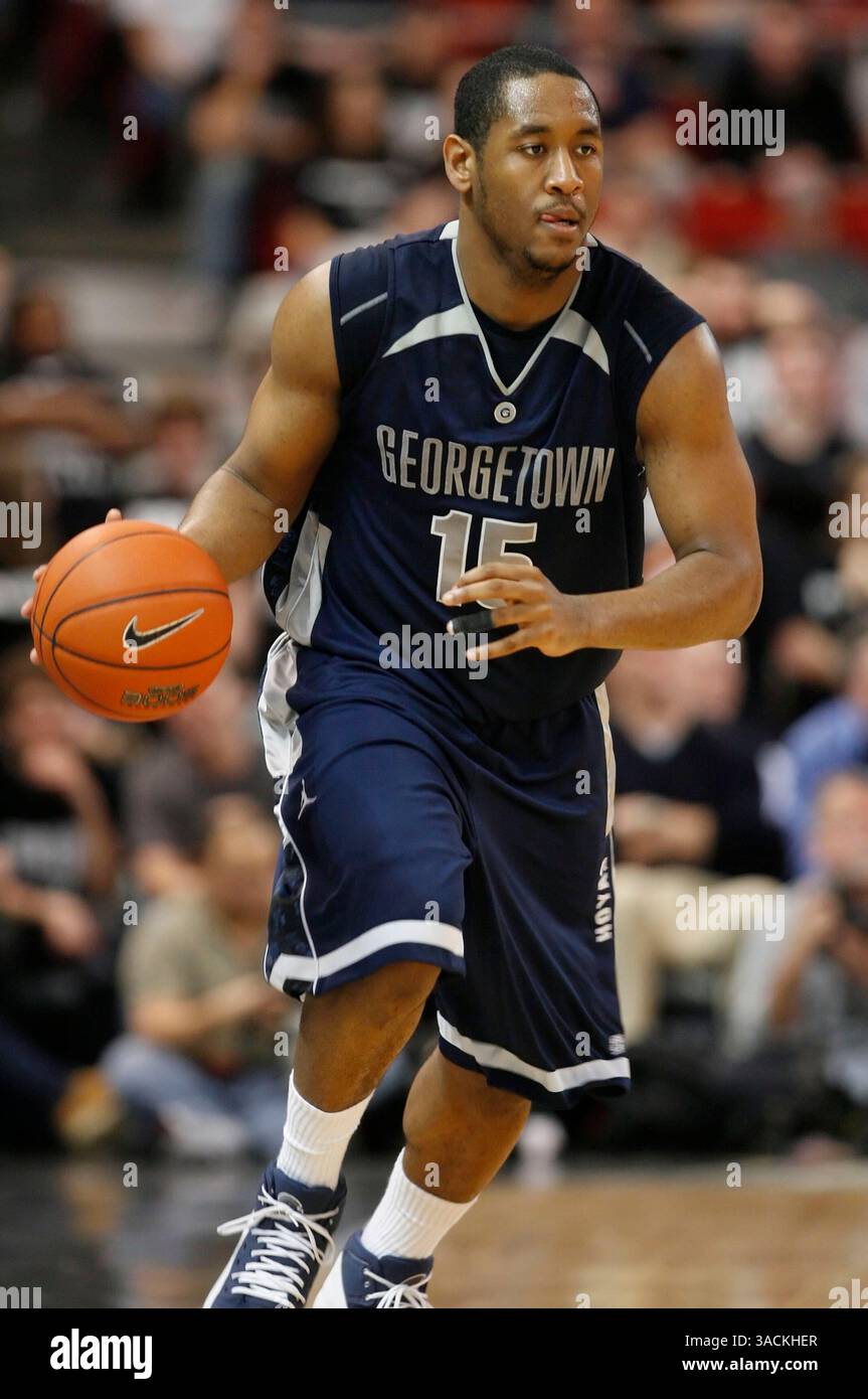 18. Februar 2008: Providence, RI. Georgetown Wache Austin Freeman (15) im Spiel zwischen den Providence College Friars und den Georgetown Hoyas im Dunkin Donuts Center, Providence, RI. Peter Cooke / Cal Sport Media. (Kreditbild: © Cal Sport Media/ZUMA Press) Stockfoto