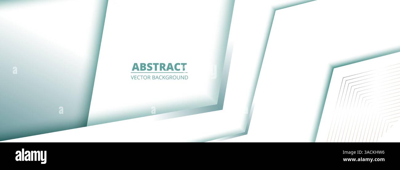 Weißer und weicher türkisfarbener abstrakter Hintergrund mit geometrischen Formen. Breite 3D-helle Business-Banner-Vektor-Illustration. Stock Vektor