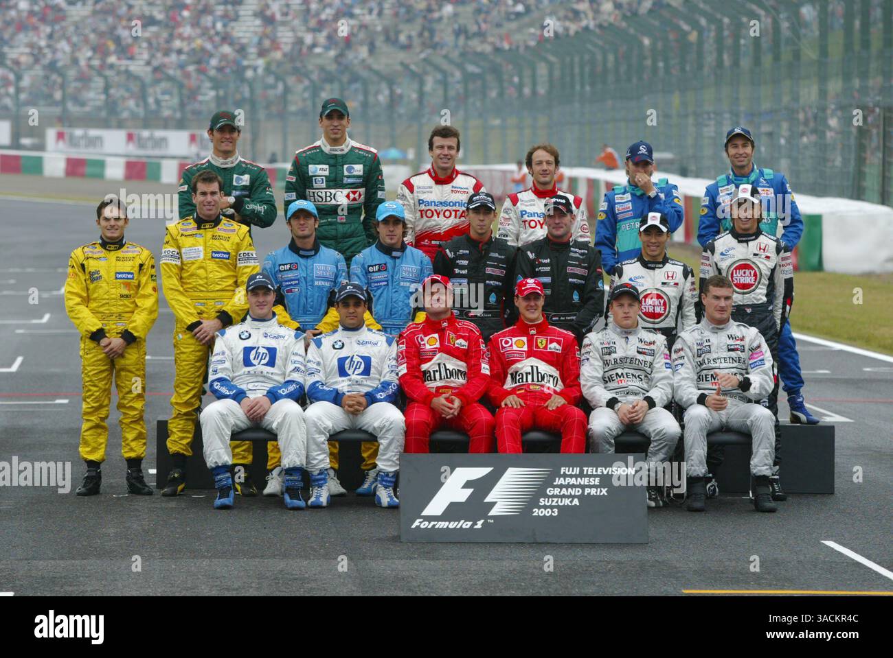 Willitin Wilson (GBR) Jaguar; Olivier Panis (FRA) Toyota; Cristiano da Matta (BRA) Toyota; Nick Heidfeld (GER) sauber; Heinz-Harald Frentzen (GER) sauber; Giancarlo Fisichella (ITA) Jordan; Ralph Firman (GESA) Jumacher (GESA) Button); Ralph Firman (GESA); Nicsto (GESA) Rubens Barrichello (BH) Ferrari; Michael Schumacher (DE) Ferrar Stockfoto