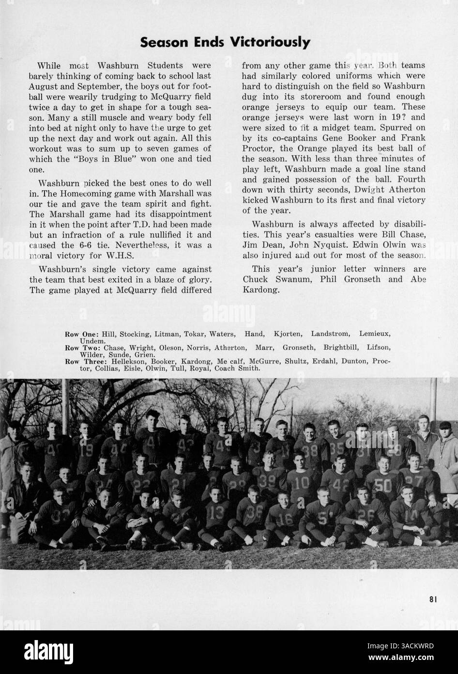 Das Wahian Yearbook 1950 der Washburn High School dokumentiert das akademische Jahr 1949–1950 und konzentriert sich auf Schüler, Lehrkräfte, Leichtathletik und Schulclubs. Stockfoto