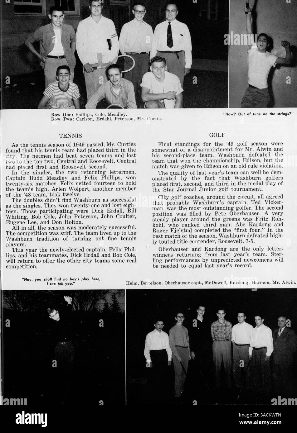 Das Wahian Yearbook 1950 der Washburn High School dokumentiert das akademische Jahr 1949–1950, in dem Schüler, Lehrer, Leichtathletik und Schulveranstaltungen vorgestellt werden. Stockfoto