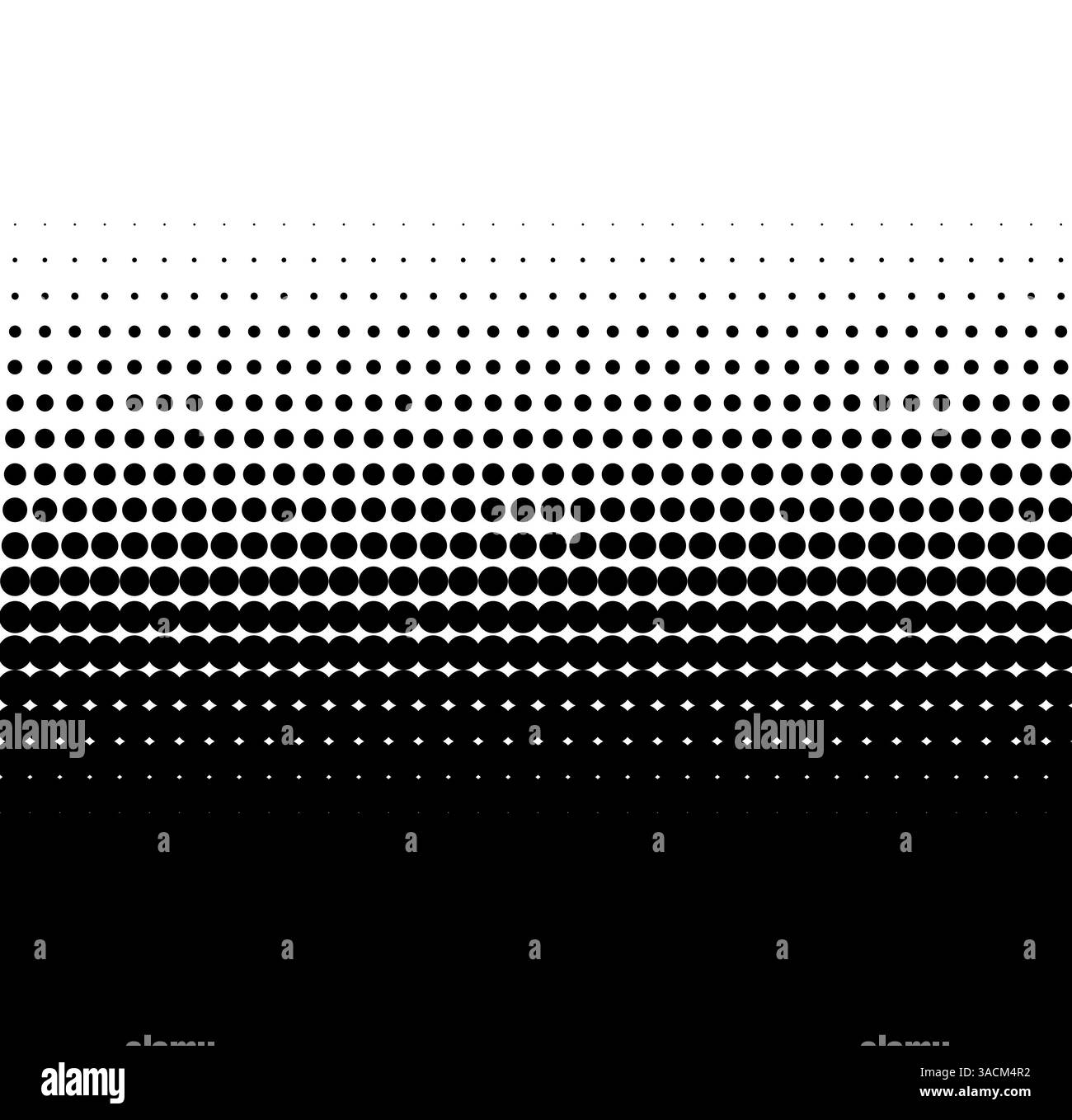 Schwarz-weißer Hintergrund mit großen und kleinen Punkten und glattem Übergang Stockfoto