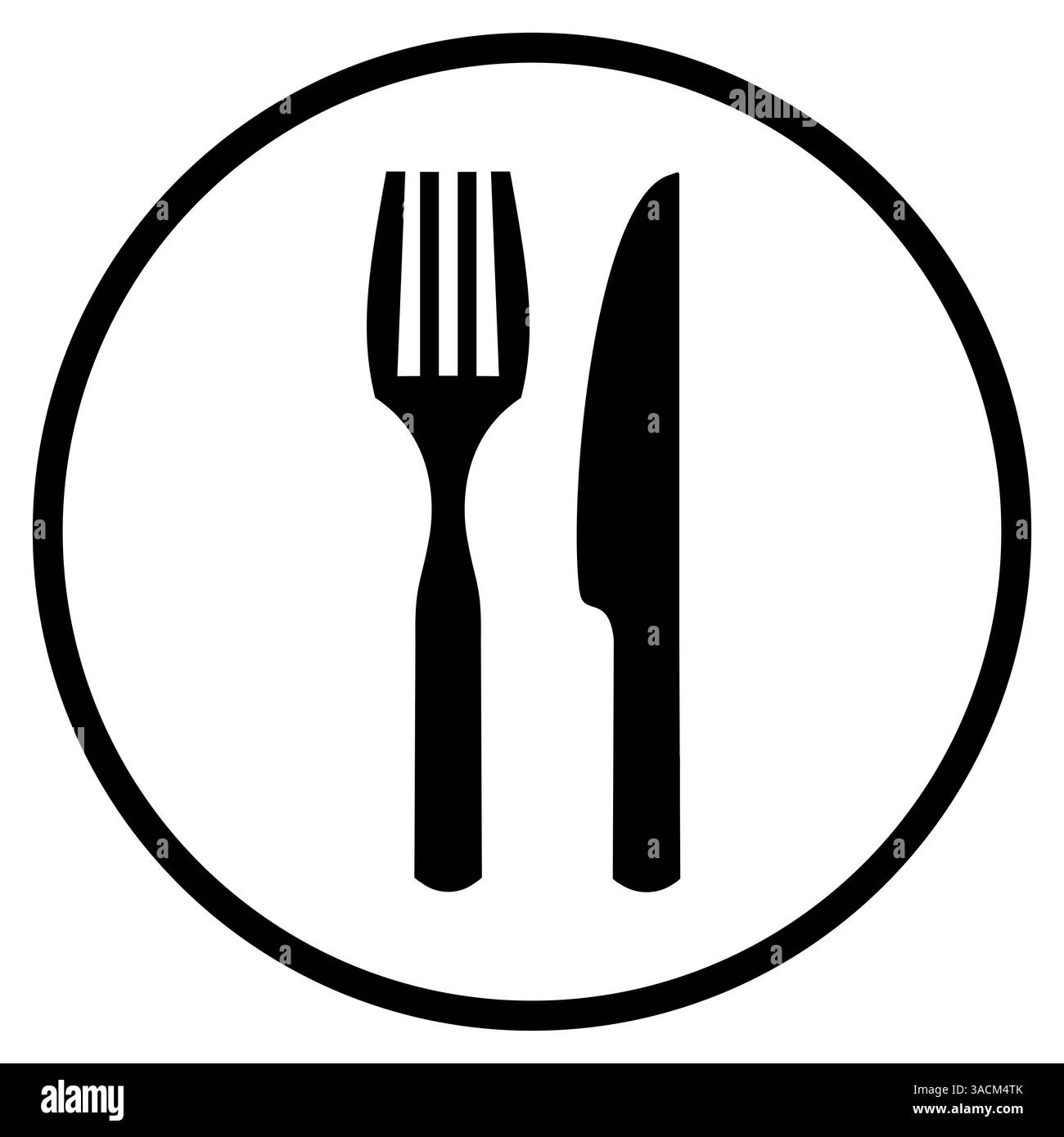 Bestecksymbol – flaches Symbol in einem Kreis für Speisen, Restaurants oder Menüs Stockfoto
