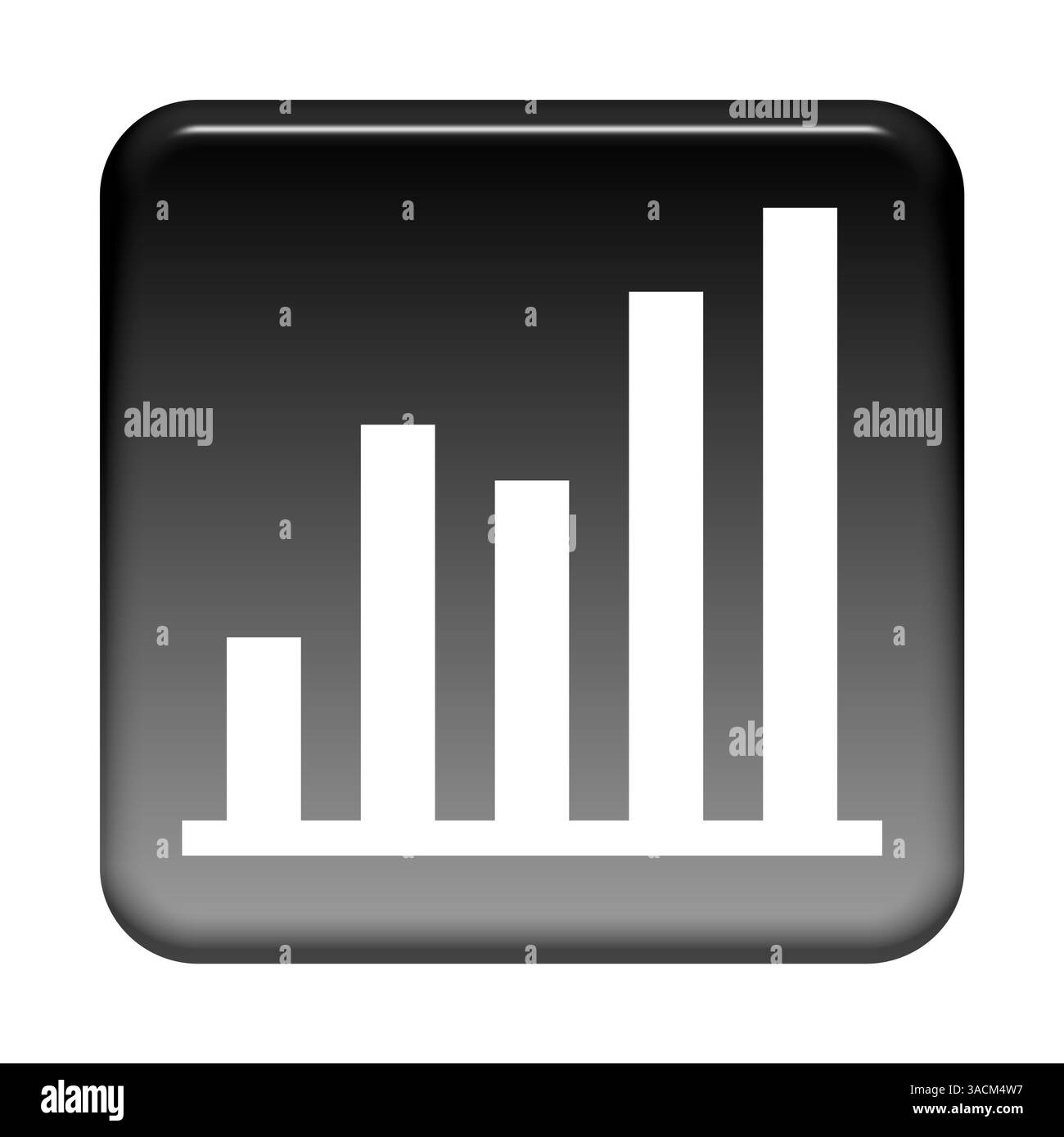 Glänzende schwarze Taste mit Daigarmm-Symbol für Statistiken, Auswertungen oder Ergebnisse Stockfoto