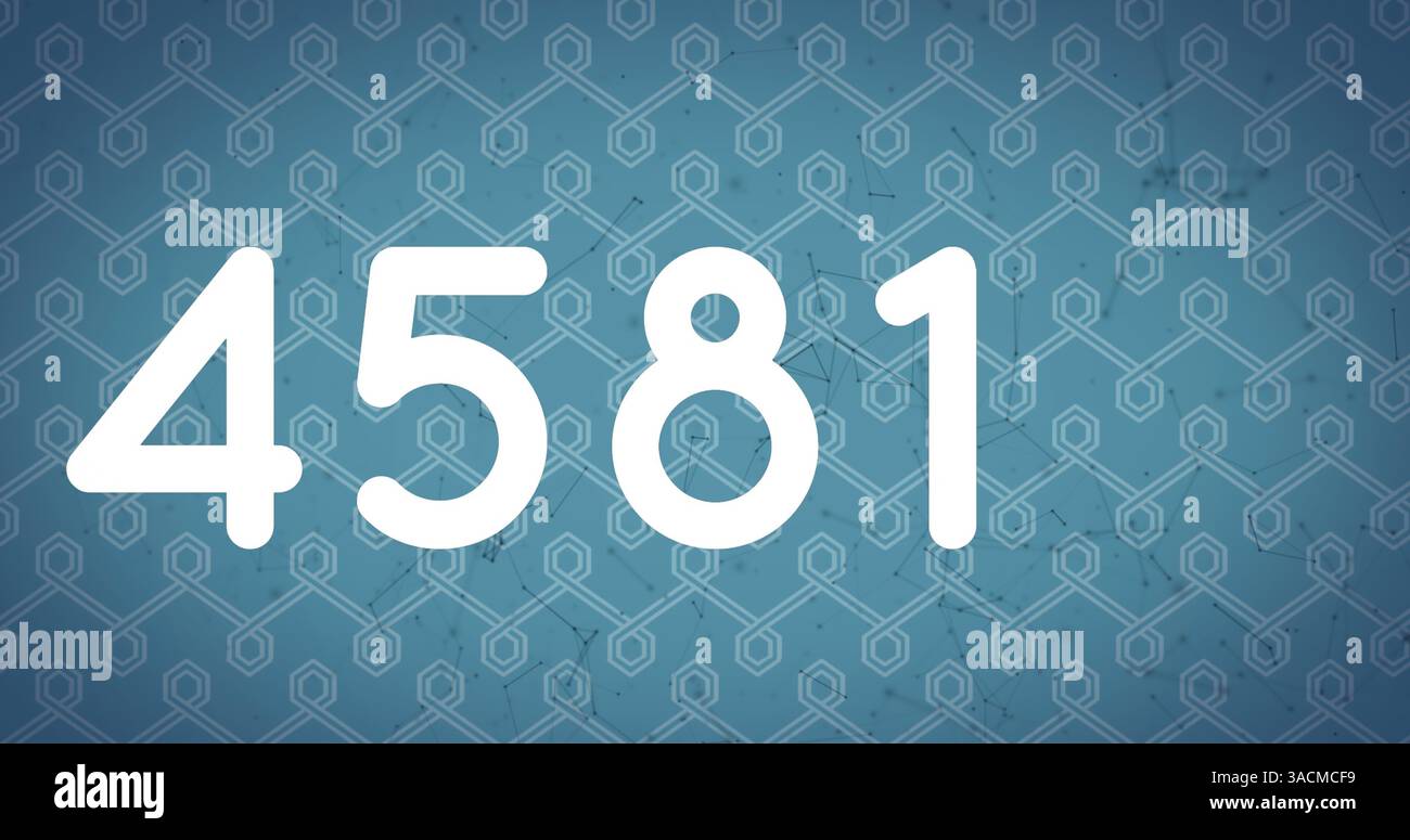 Die Zahl 4581 wird auf blauem Hintergrund mit gemustertem Muster angezeigt und unterstreicht das digitale Design Stockfoto