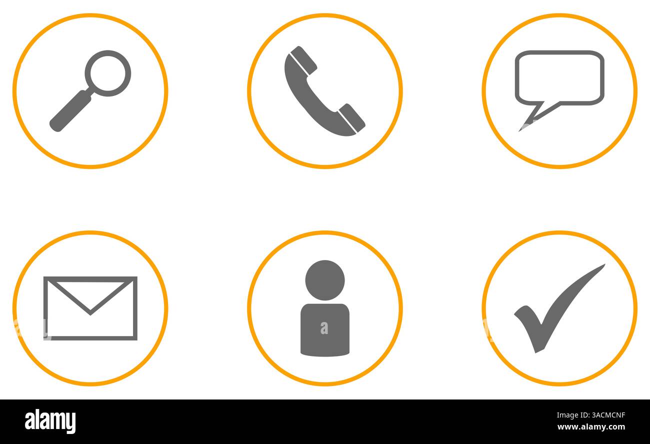 Icons Kollektion mit 6 Business Icons orange grau Stockfoto
