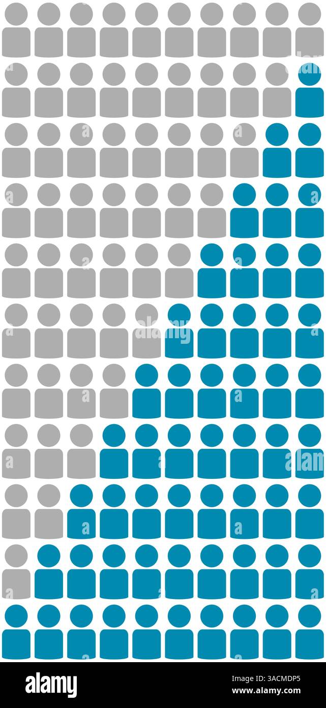 Graue und blaue Symbole zeigen den Prozentsatz 0 von 10 bis 10 von 10 an Stockfoto