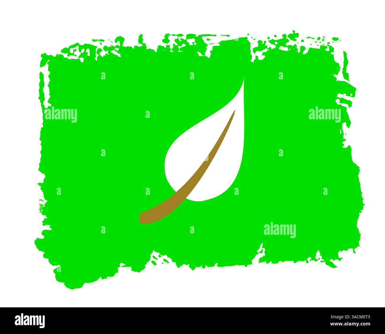 Blattsymbol als Symbol für Natur, vegane Zutaten oder Umweltschutz auf grüner isolierter Grunge-Textur mit unebenem Rand Stockfoto