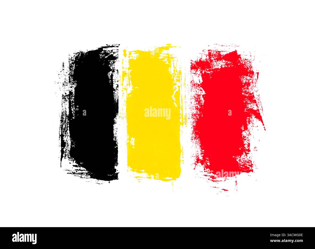 Belgien - Flagge aus drei handbemalten, unordentlichen Grunge-Streifen in Schwarz, Gelb und Rot Stockfoto