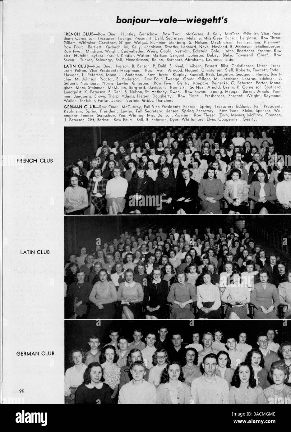 In diesem Jahrbuch von Wahian 1947 werden Studenten, Dozenten und außerschulische Aktivitäten an der Washburn High School während des akademischen Jahres 1946-1947 vorgestellt. Stockfoto