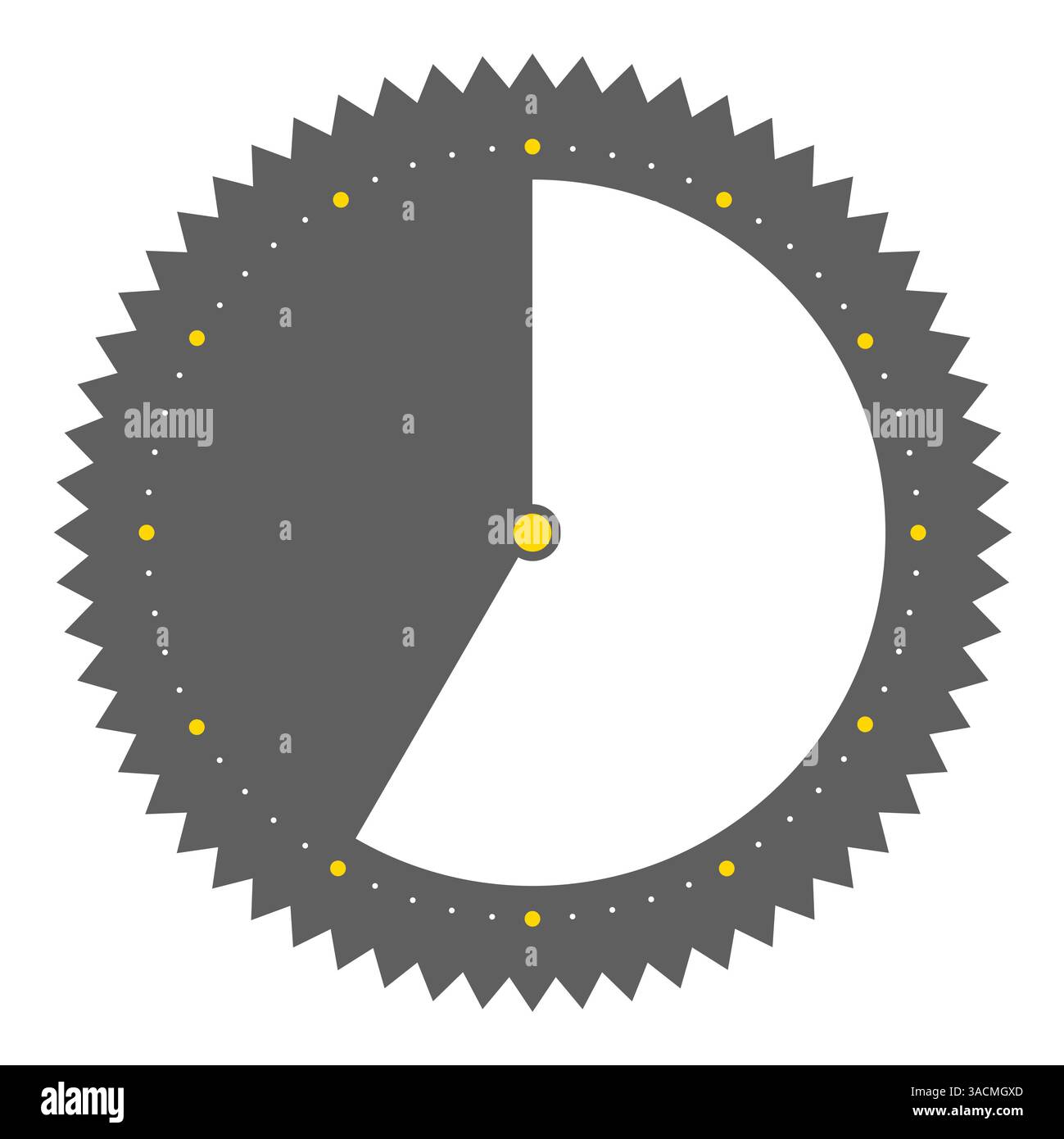 Isolierte runde graue Taste mit Zinken zeigt die Uhr mit 35 Sekunden 35 Minuten oder 7 Stunden an Stockfoto