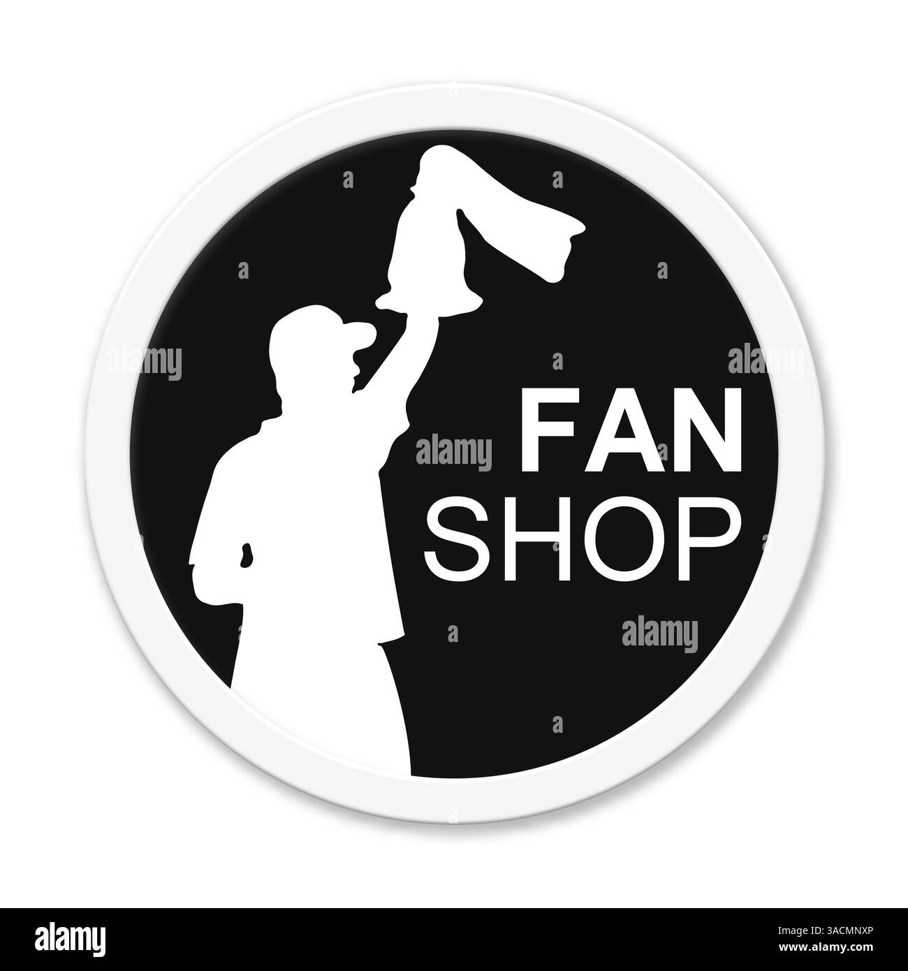 Isolierter runder schwarzer Knopf mit jubelnden Lüftern zeigt Fanshop Stockfoto Isolierter runder schwarzer Knopf mit jubelnden Lüftern zeigt Fanshop Stockfoto