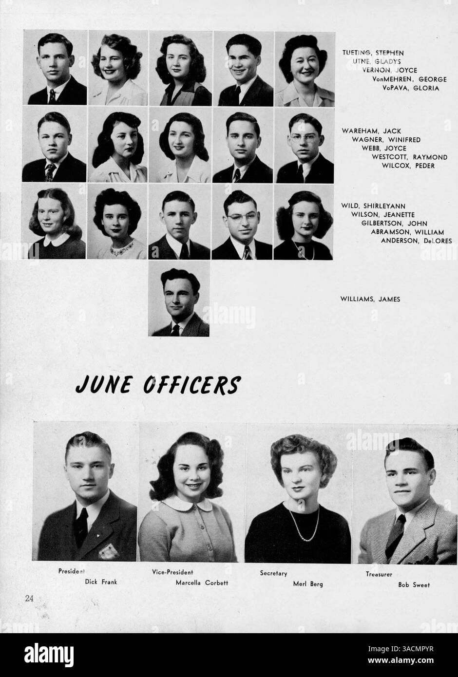 Das Cardinal Yearbook 1943 an der Marshall High School zeigt Schüler, Lehrer, Leichtathletik, Vereine und wichtige Veranstaltungen aus dem Schuljahr 1942-1943. Stockfoto